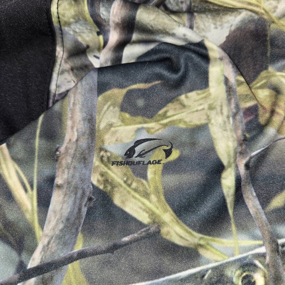 Fishouflage Black Camo Sleeves Performance Shirt Muskie Fish Mens Size 2X - Picture 6 of 8